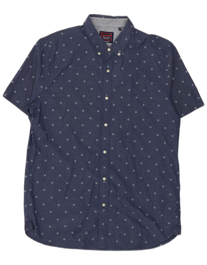 Camicia da uomo a maniche corte Regular Fit Superdry XL in cotone maculato blu