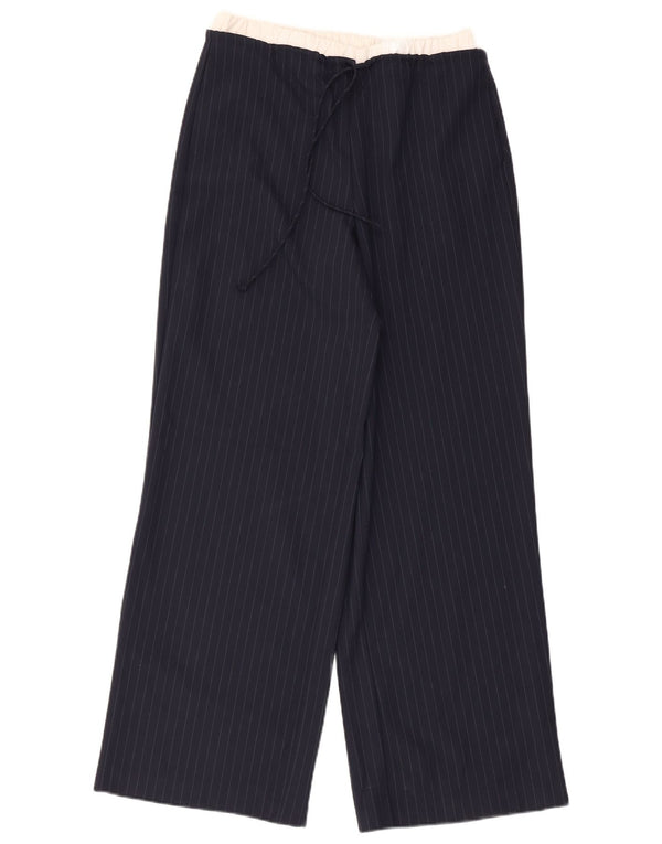 Pantaloni a gamba larga a vita alta da donna Zara XS poliestere a righe blu navy