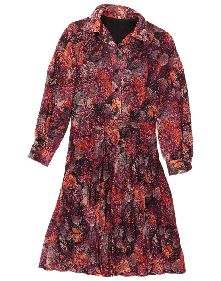 Abito chemisier vintage da donna con motivo astratto EU 40 Borgogna medio