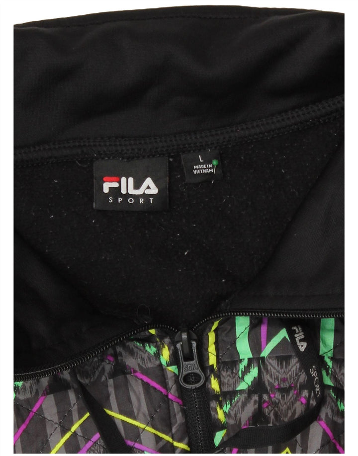 Maglione con cappuccio e zip da donna Fila UK 16 Grande poliestere geometrico nero