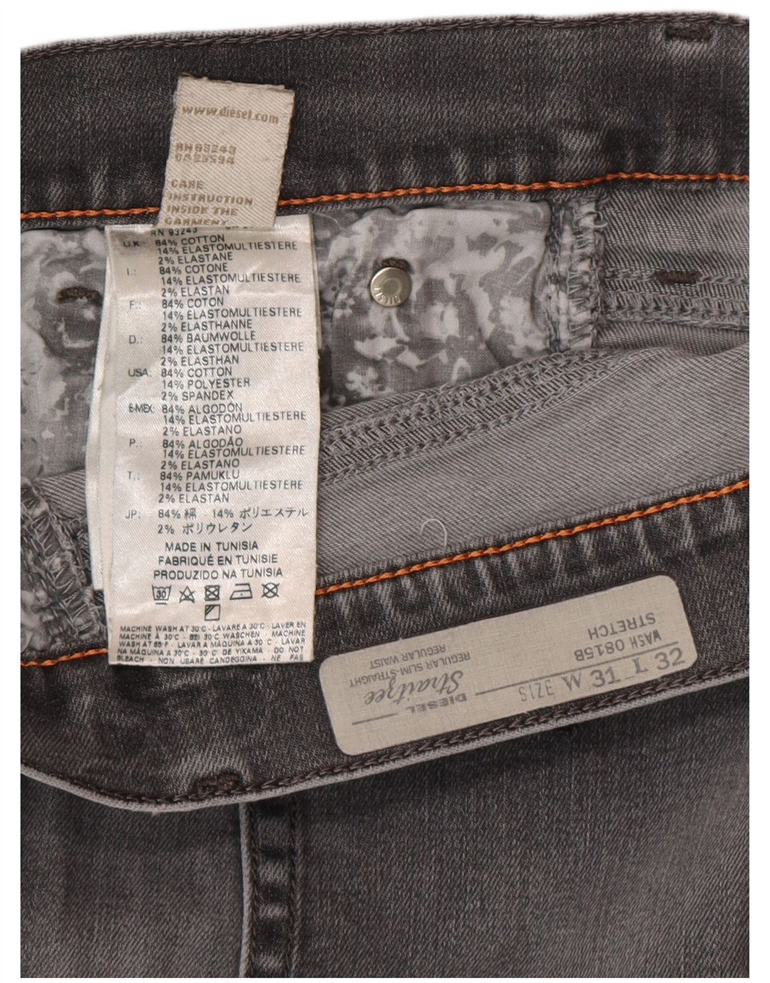 Jeans dritti slim regolari da donna Diesel W31 L32 cotone grigio