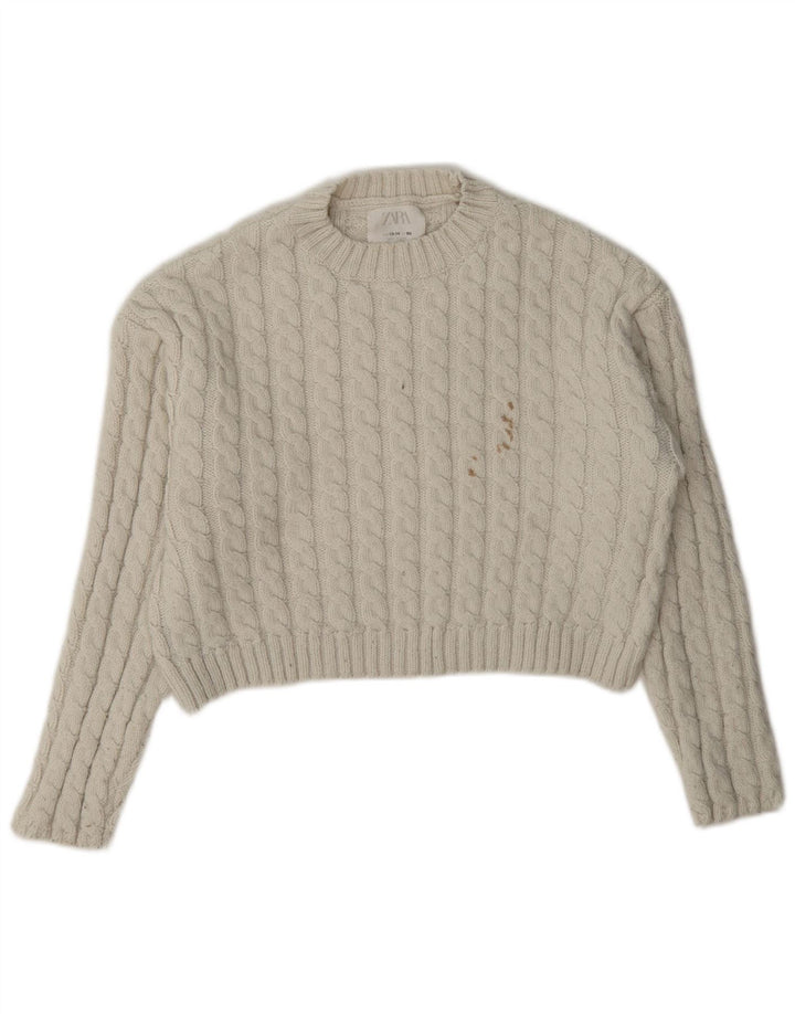 Maglione corto girocollo per ragazze Zara 13-14 anni poliestere bianco