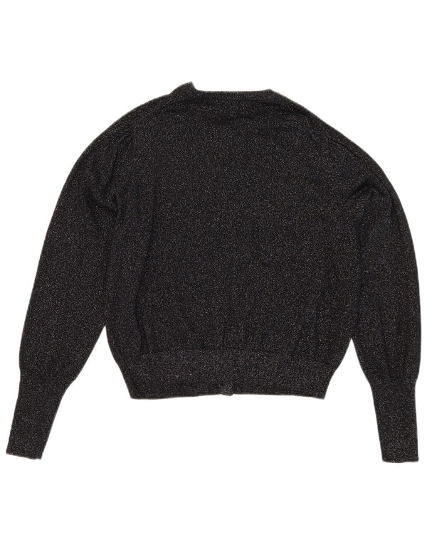 Maglione cardigan corto da donna Marks & Spencer UK 14 grande viscosa nera