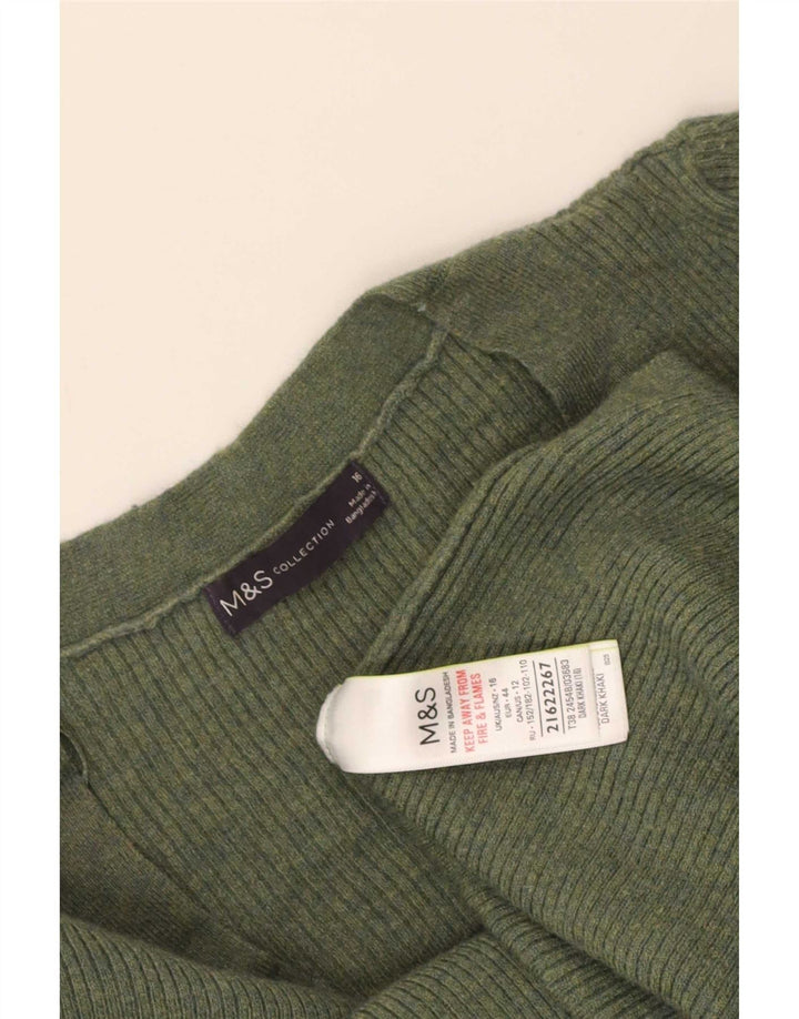 Maglione maglione con scollo a V da donna Marks & Spencer UK 16 grande poliestere kaki