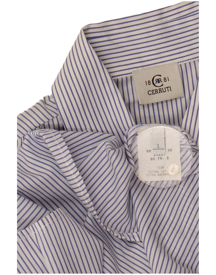 Camicia da donna Cerruti 1881 con volant sul davanti UK 10 Piccolo cotone a righe blu