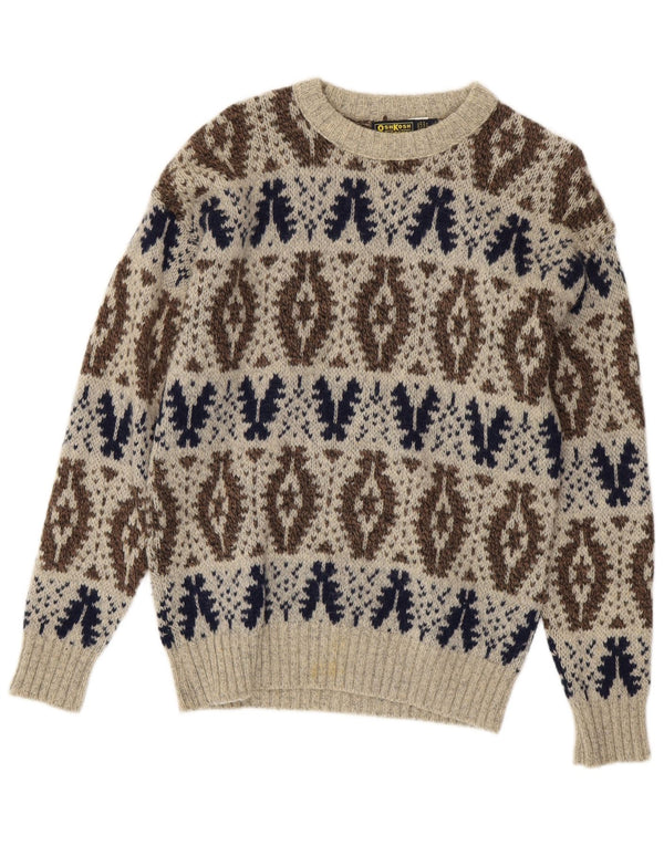 Osh Kosh Maglione da uomo con scollo a barca Maglione grande lana Fair Isle grigia