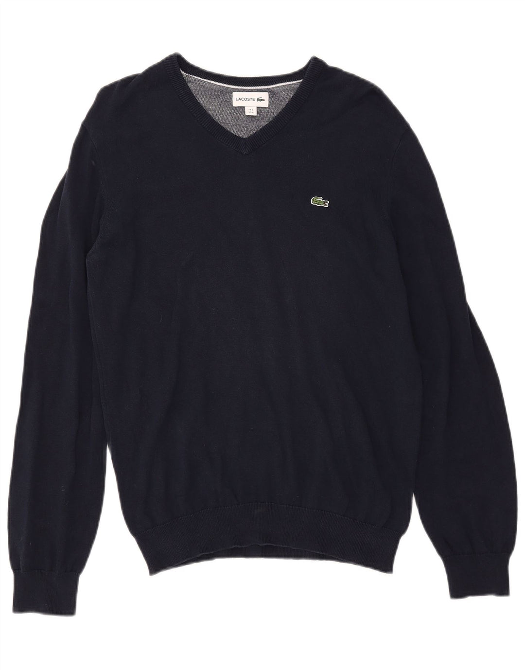 LACOSTE Maglione da uomo con scollo a V taglia 4 cotone medio blu navy