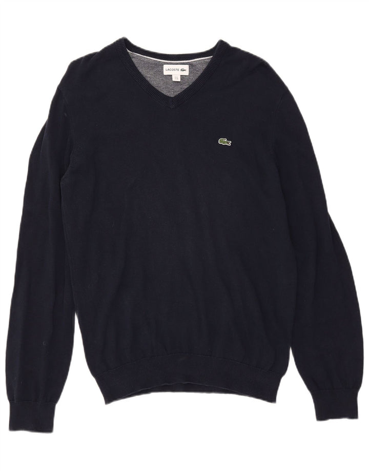 LACOSTE Maglione da uomo con scollo a V taglia 4 cotone medio blu navy