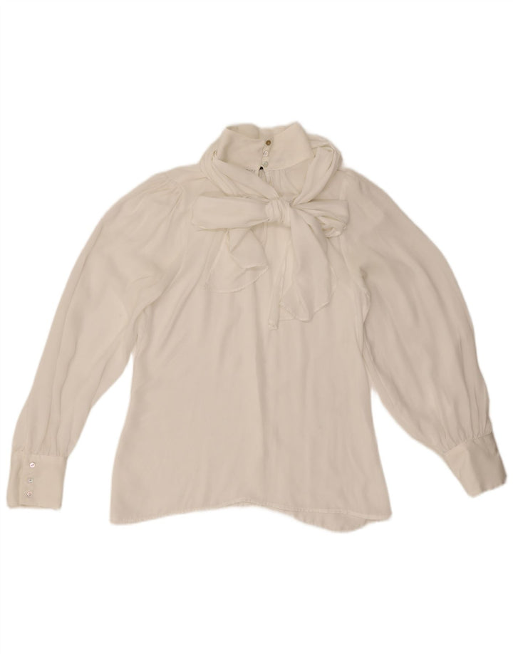 Zara Donna Camicetta a Maniche Lunghe con Papillon UK 6 XS Poliestere Bianco