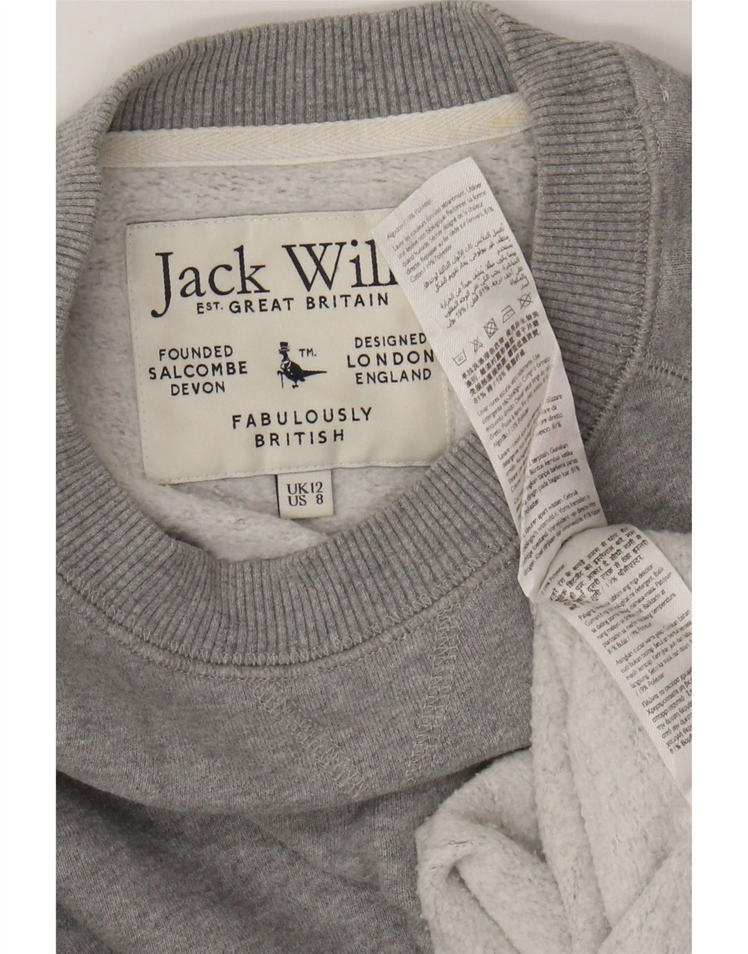JACK WILLS Felpa oversize da donna Maglione UK 12 Cotone grigio medio