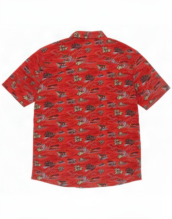 Element Camicia hawaiana da uomo a maniche corte grande rossa floreale in cotone