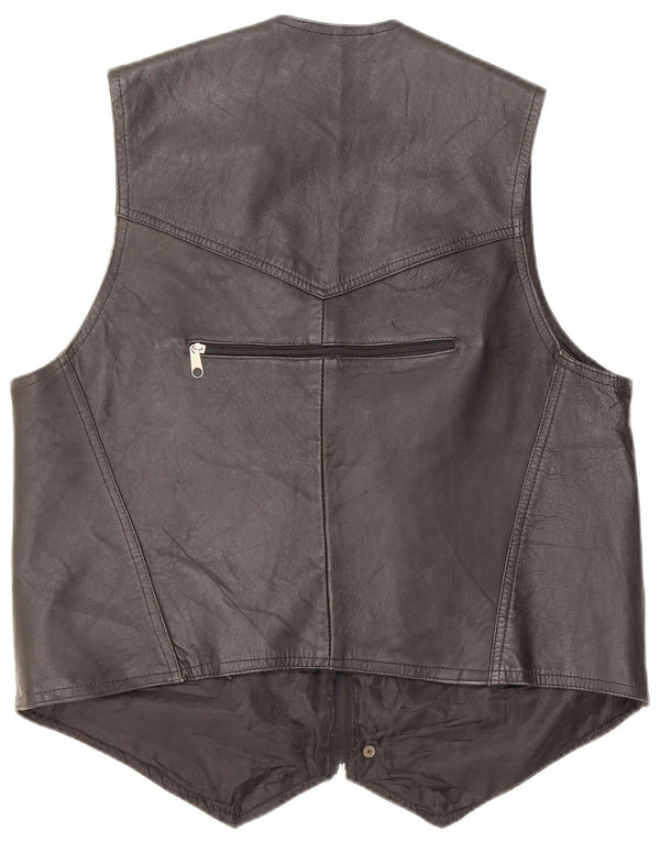 Gilet multiuso in pelle vintage da uomo UK 40 grande nero