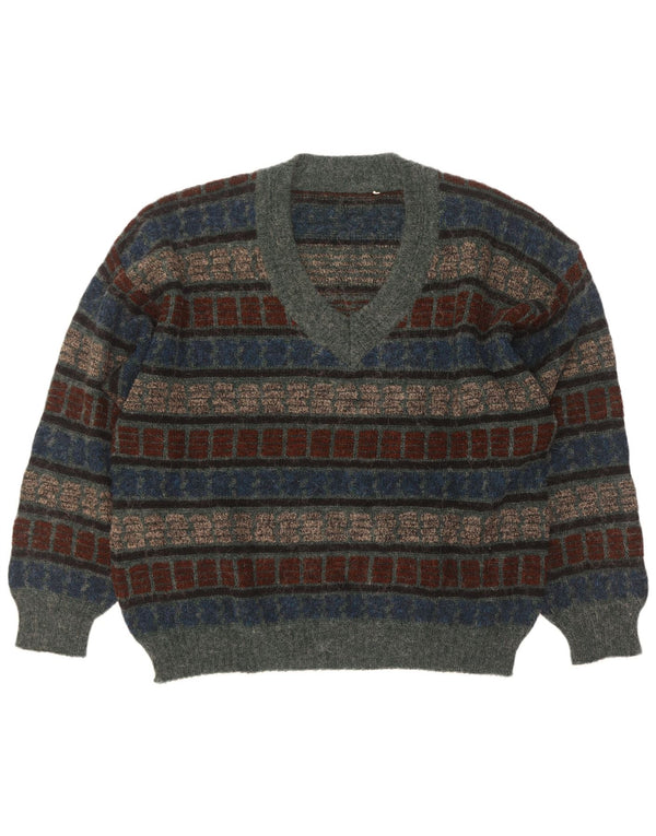 Maglione vintage da uomo con scollo a V IT 54 XL a righe multicolore
