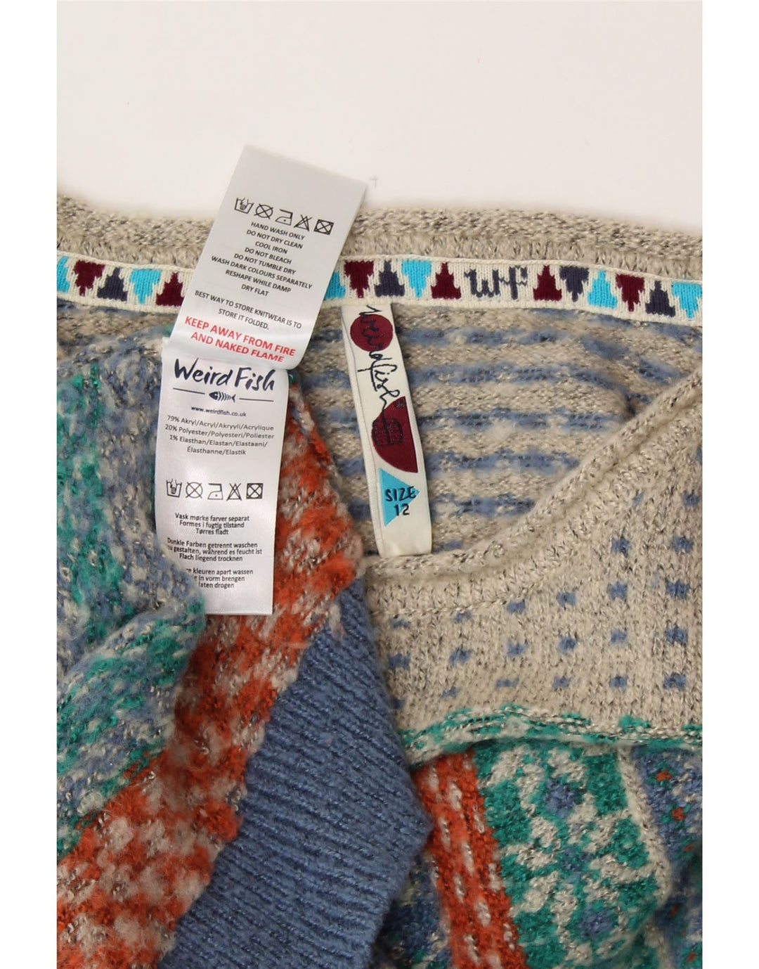 WEIRD FISH Maglione da donna con scollo a barca UK 12 Blu medio Fair Isle