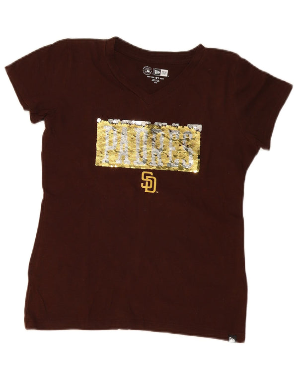 T-shirt grafica per ragazze San Diego Padres di New Era, 10-11 anni, in cotone marrone