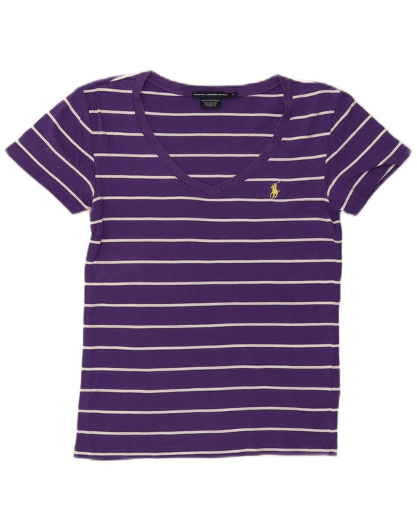 RALPH LAUREN T-shirt da donna Top UK 14 Cotone a righe grandi viola