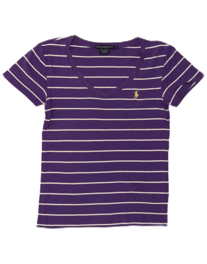 RALPH LAUREN T-shirt da donna Top UK 14 Cotone a righe grandi viola