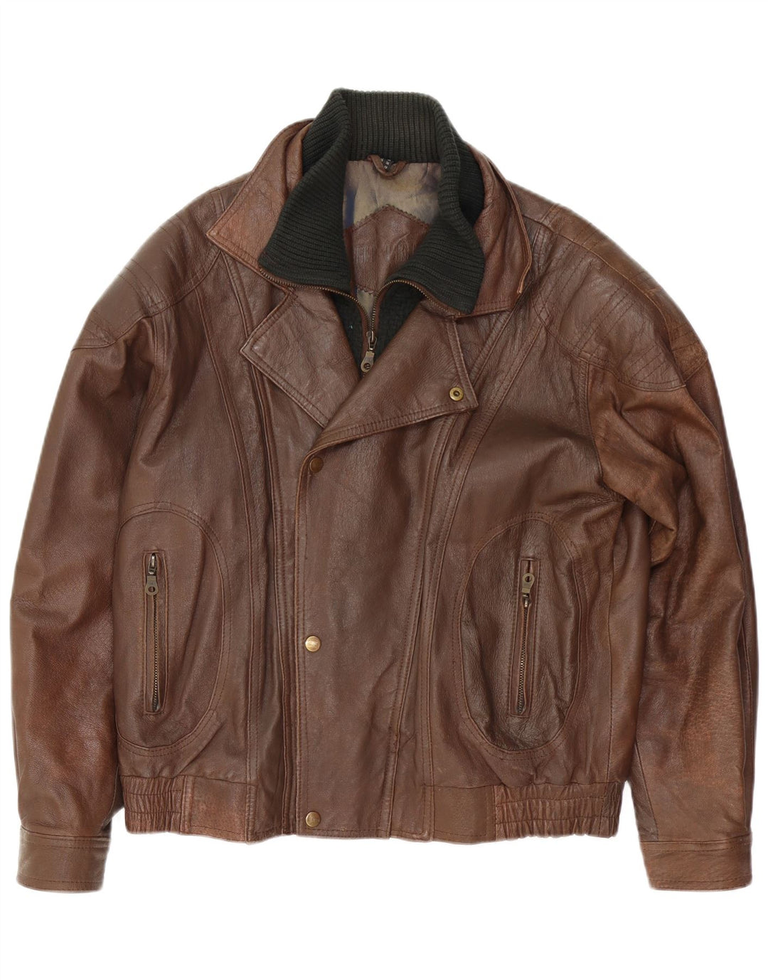 Giacca in pelle da uomo vestibilità ampia VINTAGE UK 34 XS in pelle marrone