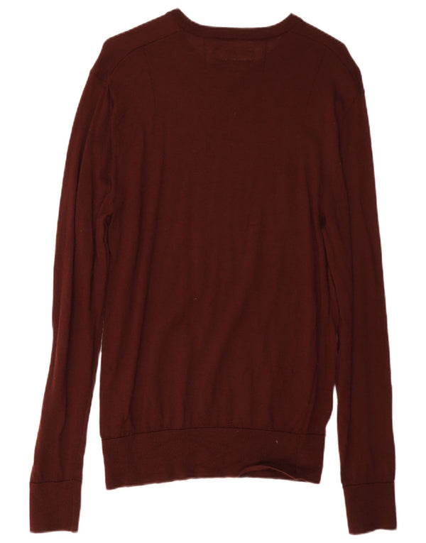 Maglione da uomo girocollo All Saints in lana merino bordeaux medio