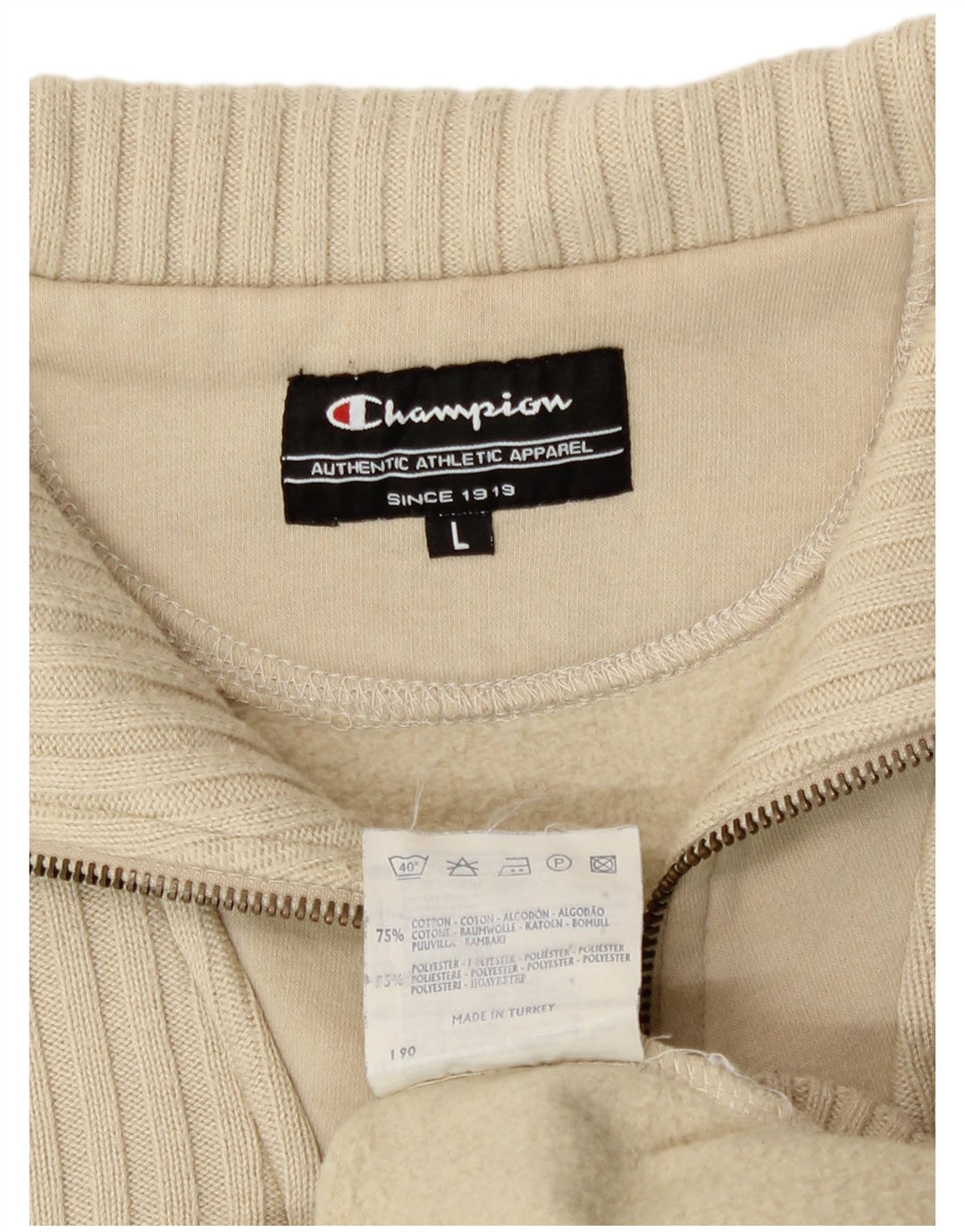 Felpa Champion da uomo con collo con zip, maglione grande, cotone beige