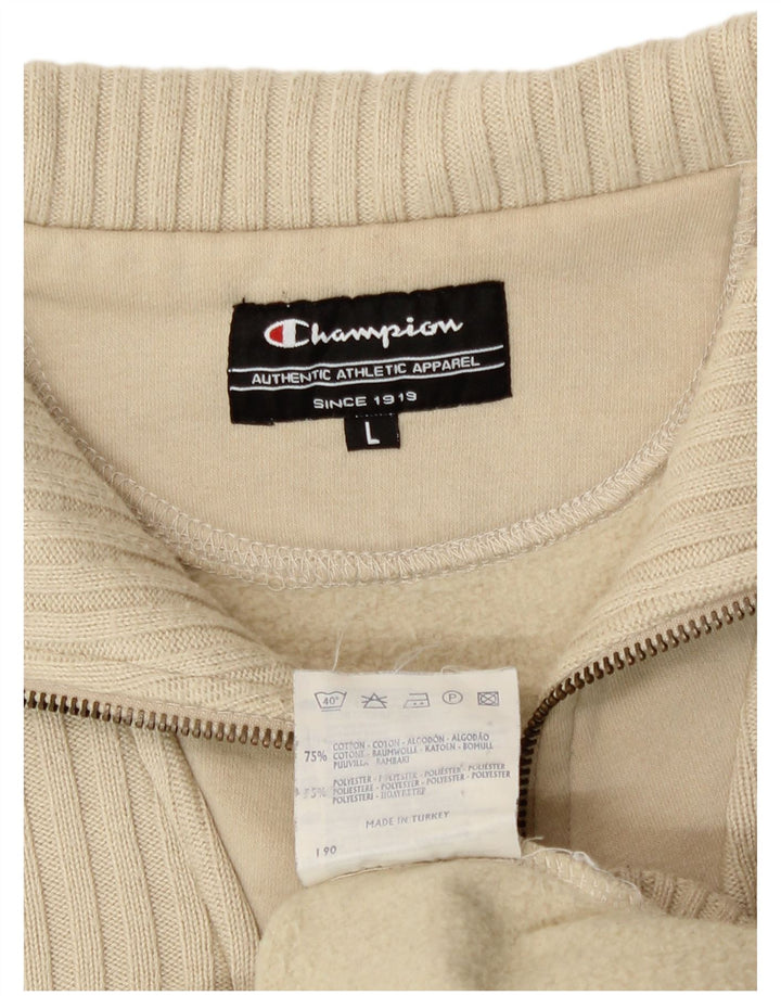 Felpa Champion da uomo con collo con zip, maglione grande, cotone beige