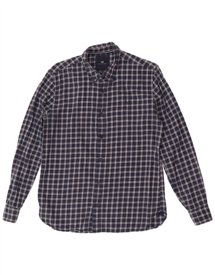 Crew Clothing Camicia da uomo slim fit in flanella, cotone medio a quadri blu navy
