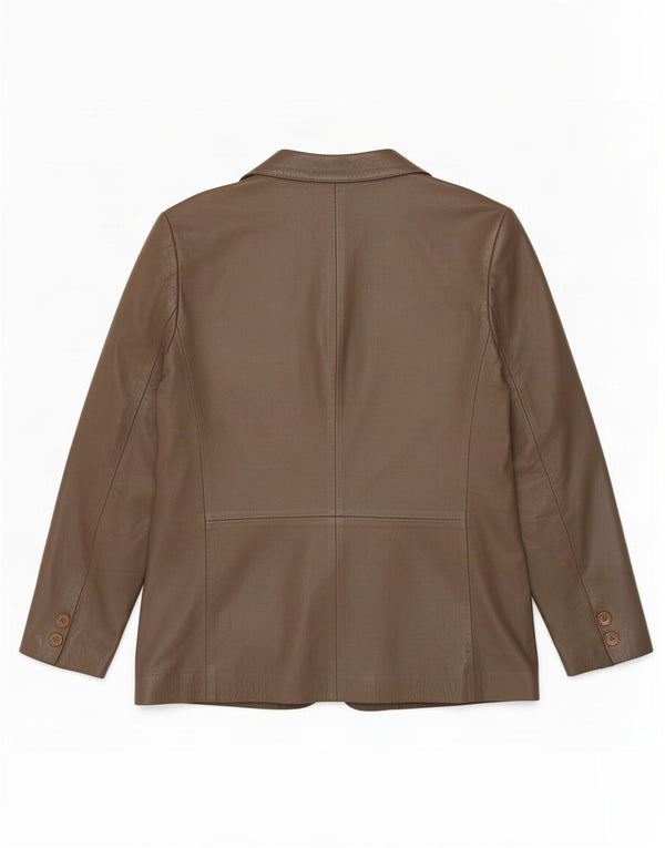 Giacca blazer in pelle doppiopetto vintage da donna IT 50 XL Marrone