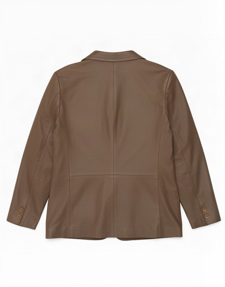 Giacca blazer in pelle doppiopetto vintage da donna IT 50 XL Marrone