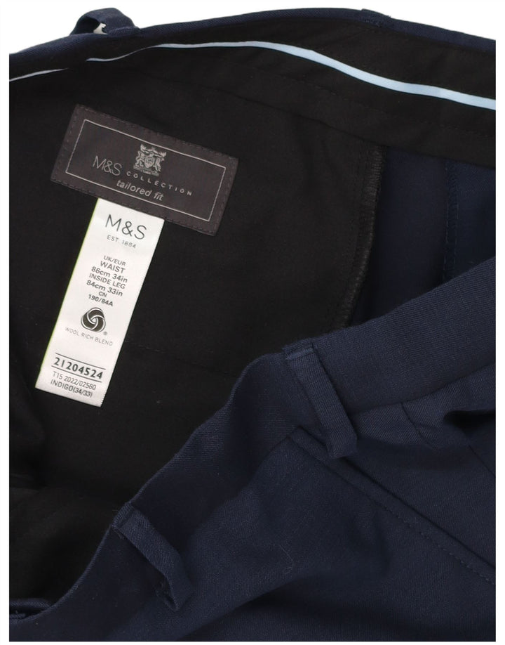 Pantaloni da abito dritti da uomo Marks & Spencer W34 L33 Blu