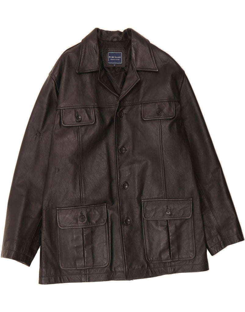 RIVER ISLAND Mens Leather Jacket UK 42 XL Black Leather Vintage River Island and Second-Hand River Island from Messina Hembry 