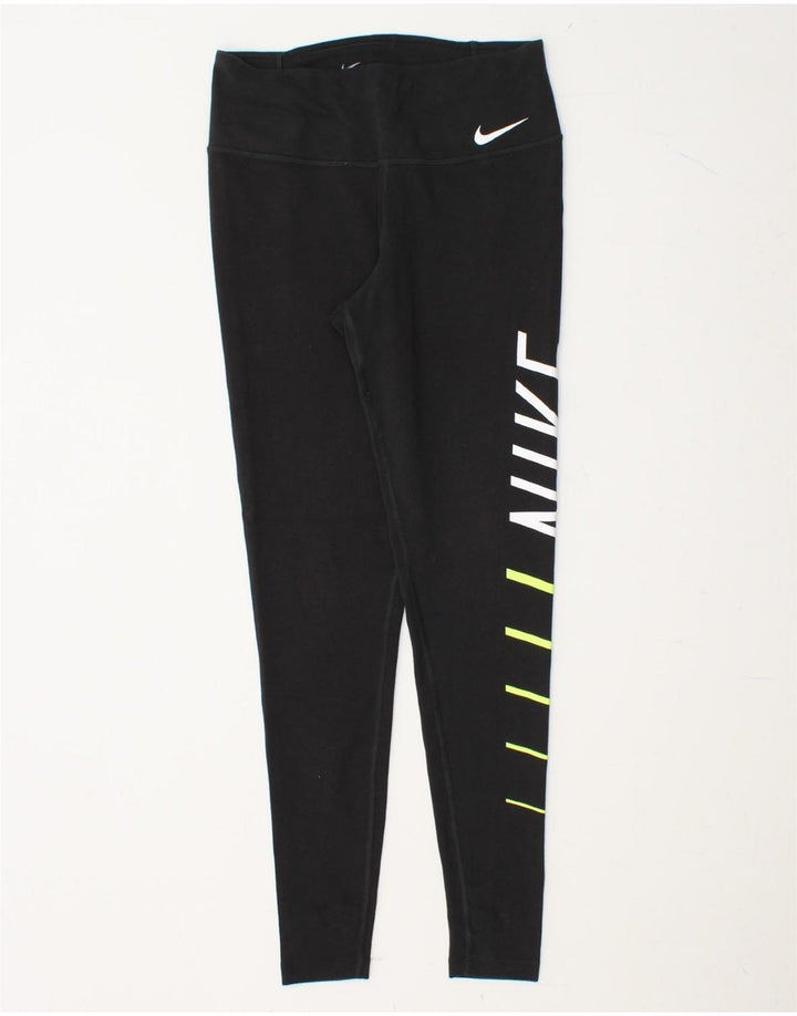 NIKE Womens Dri Fit Graphic Leggings UK 8 Small  Black Cotton