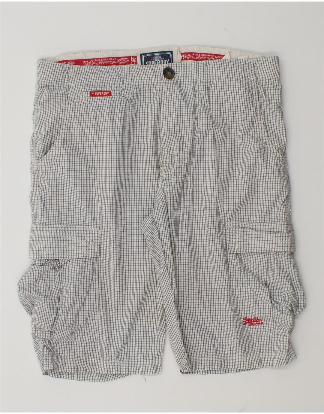 Pantaloncini cargo da uomo Superdry grandi W36 in cotone a quadretti bianchi