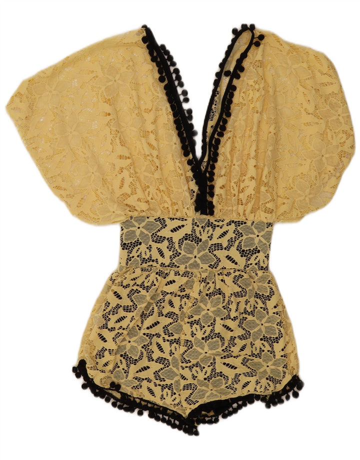 Tutina vintage in pizzo da donna UK 12 giallo medio