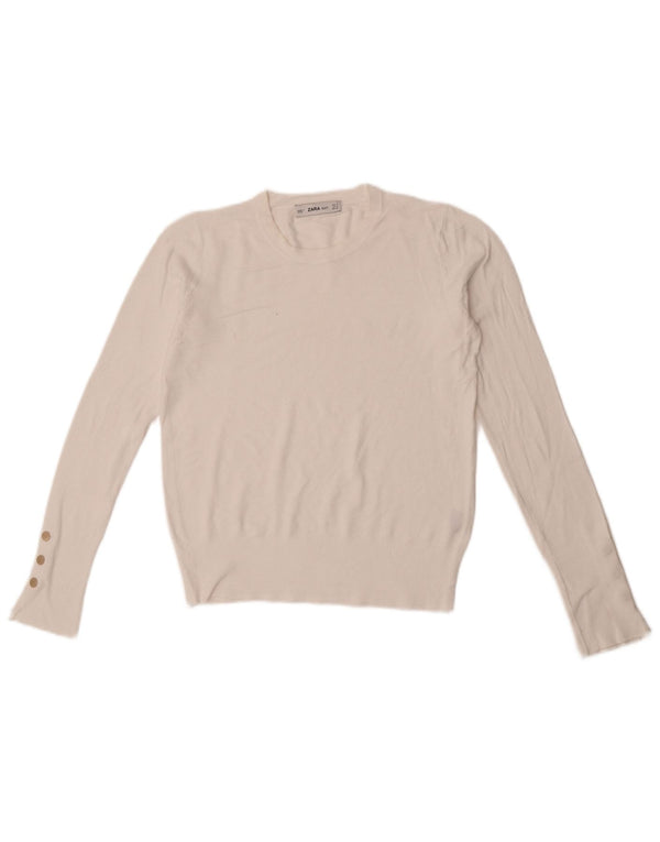 Maglione corto girocollo da donna Zara UK 10 piccolo bianco