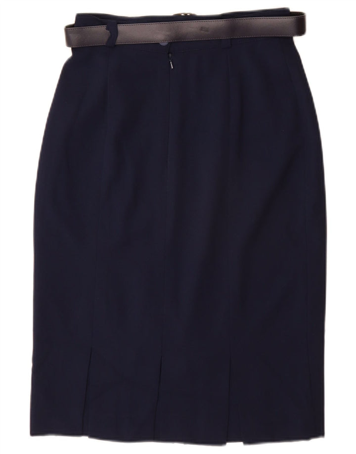 Gonna a tubino da donna VINTAGE UK 10 piccola W26 poliestere blu navy