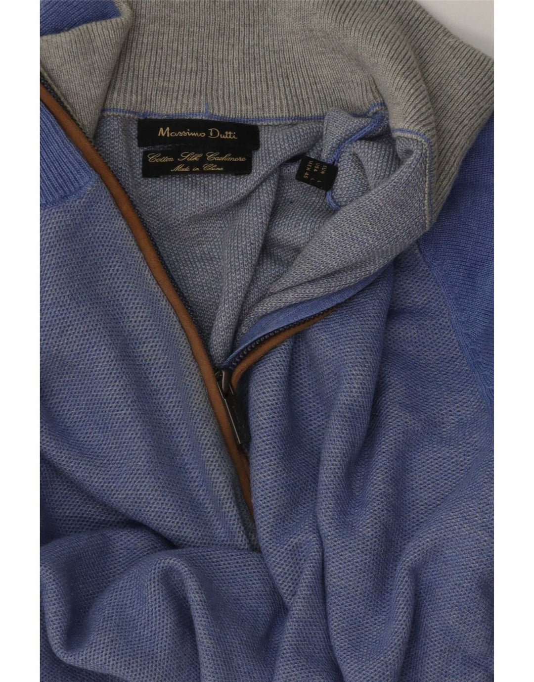 Massimo Dutti Maglione da uomo con zip e collo grande in cotone blu