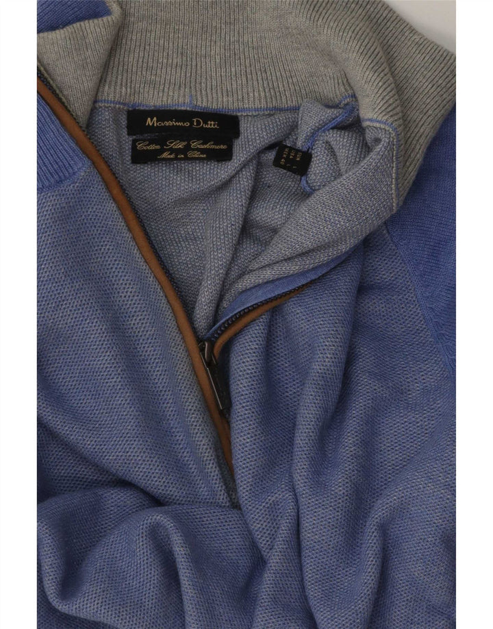 Massimo Dutti Maglione da uomo con zip e collo grande in cotone blu