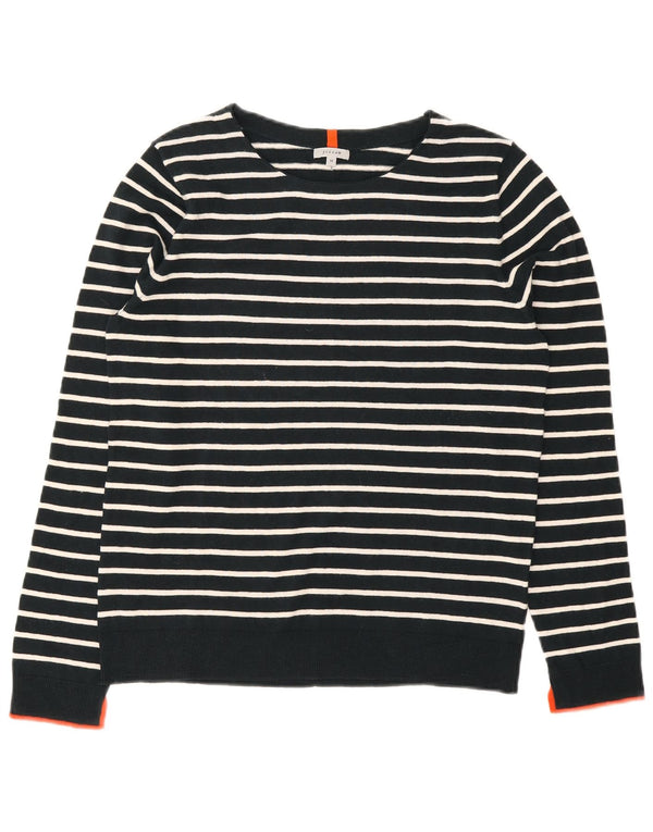 Maglione maglione da donna con scollo a barca Jigsaw UK 14 medio a righe blu navy