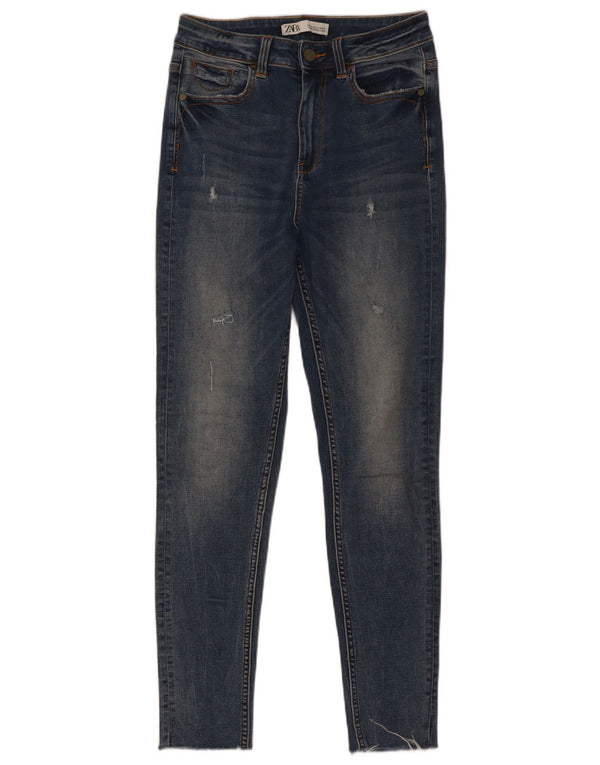 Jeans skinny effetto invecchiato da donna Zara EU 36 XS W26 L28 cotone blu