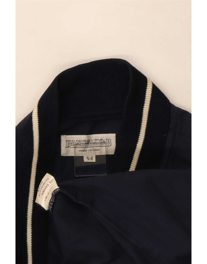 Pancaldi & B Mens Bomber Jacket IT 54 2XL Navy Blue Cotton