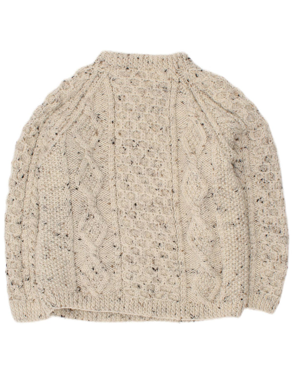 Maglione vintage da bambino con collo alto e collo alto, 5-6 anni, beige screziato