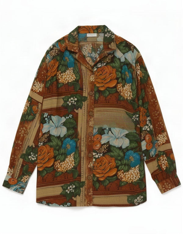 Camicia vintage da donna UK 12 media in viscosa floreale multicolore