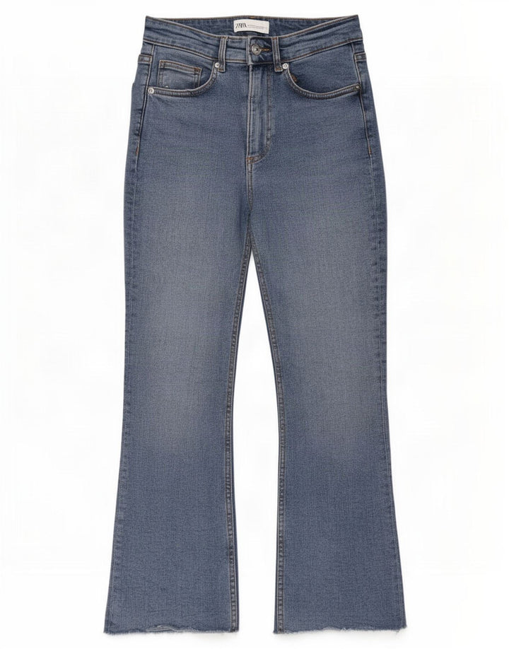 Jeans svasati a vita alta da donna Zara EU 38 piccoli W28 L26 blu