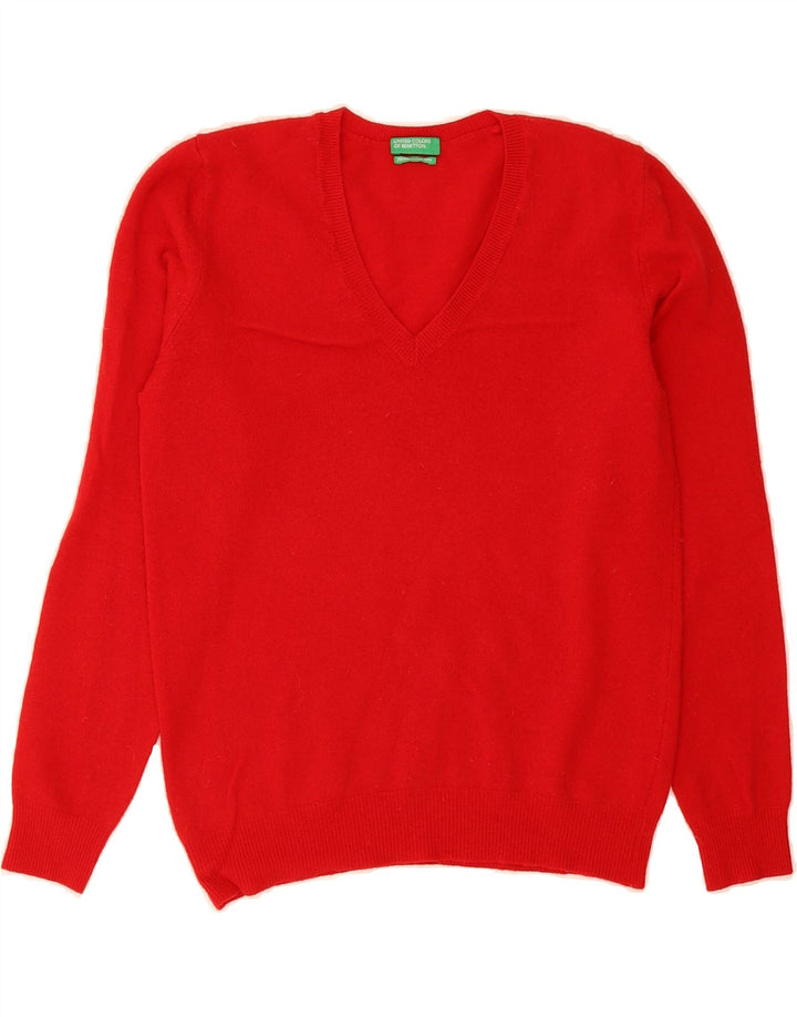 BENETTON Womens V-Neck Jumper Sweater UK 10 Small Red Vintage Benetton and Second-Hand Benetton from Messina Hembry 