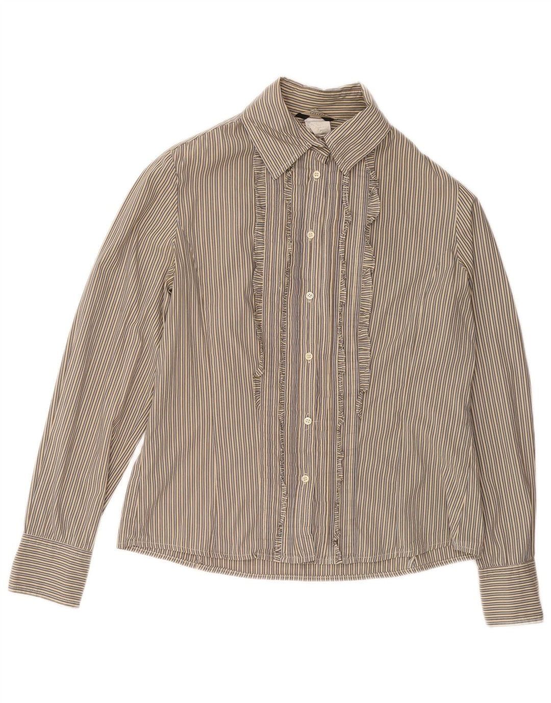 MAX MARA Camicia da donna con volant sul davanti per il fine settimana UK 16 Gessato beige grande