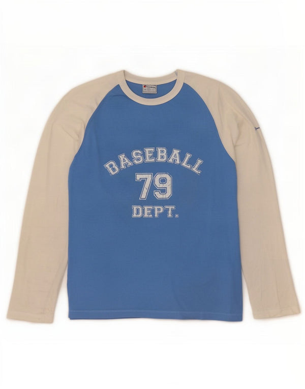 Champion Top grafico da uomo a maniche lunghe in cotone color block blu grande