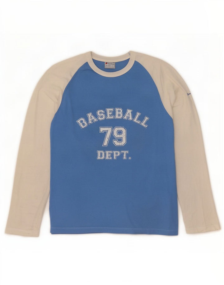 Champion Top grafico da uomo a maniche lunghe in cotone color block blu grande
