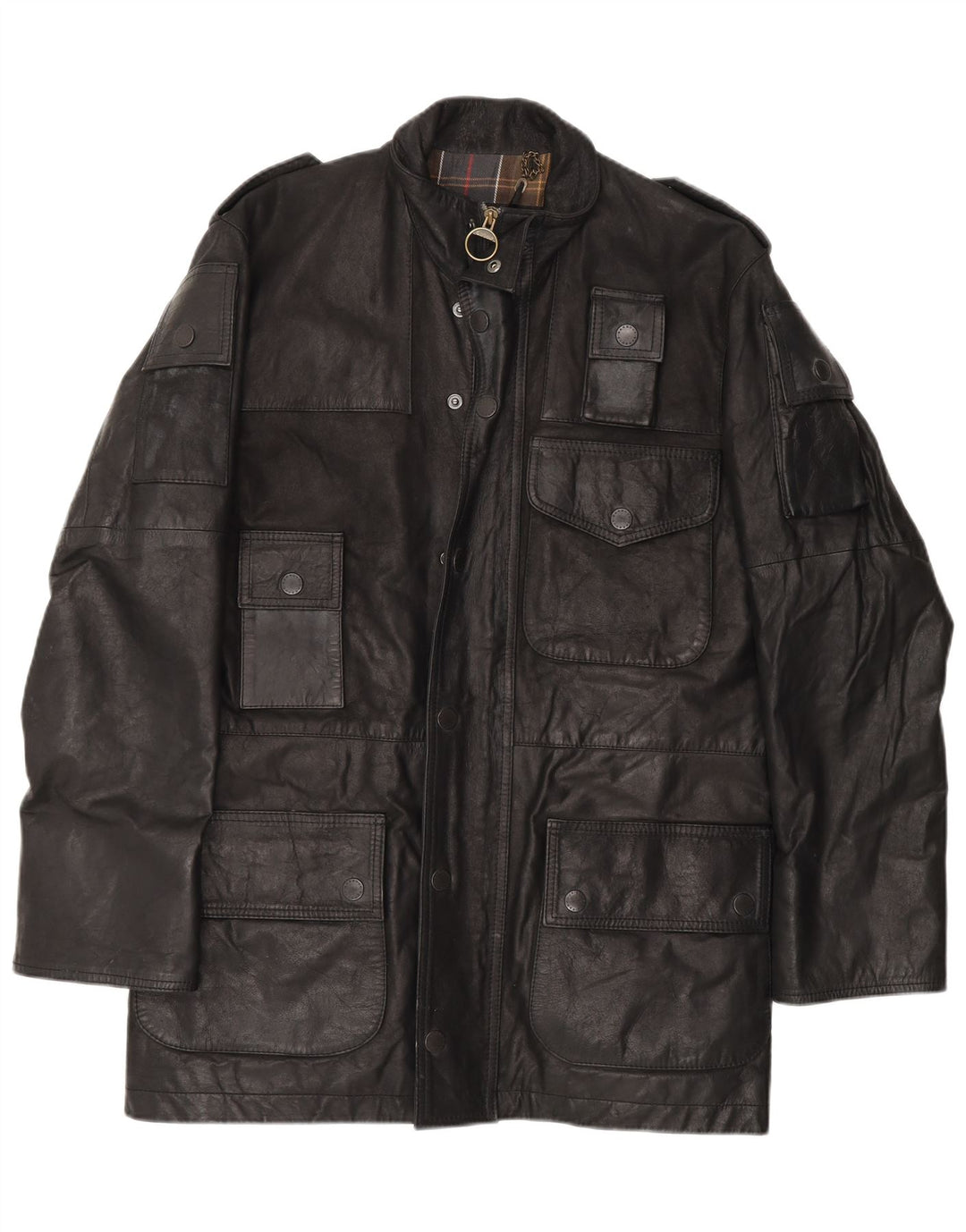 Giacca in pelle militare da uomo Barbour UK 36 piccola in pelle nera