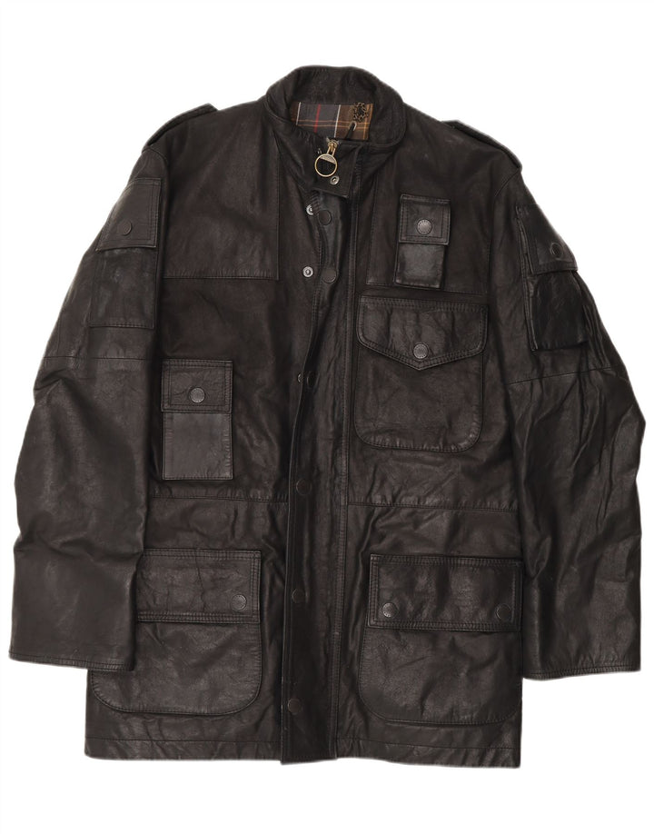 Giacca in pelle militare da uomo Barbour UK 36 piccola in pelle nera