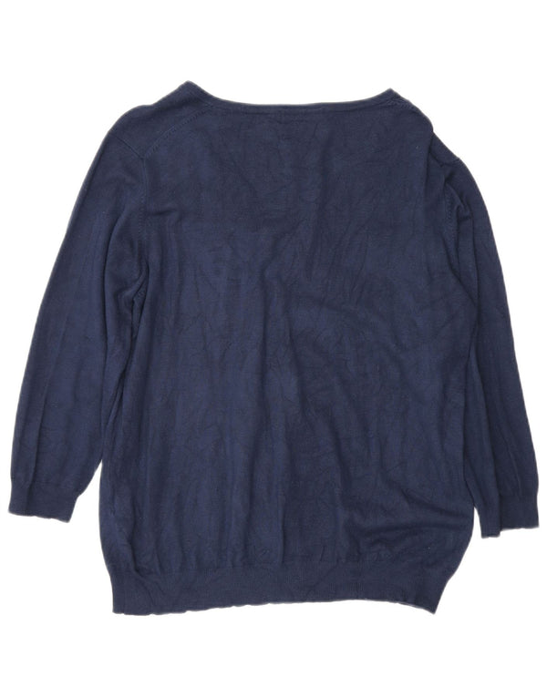 Maglione da donna con scollo a V Marks & Spencer UK 18 XL viscosa blu navy